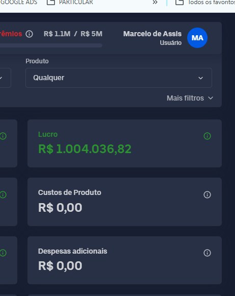 Painel de Marcelo mostrando lucro de R$ 1.004.036,82