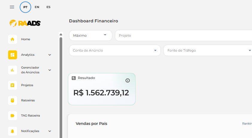 Painel de Marcelo mostrando Resultado de R$ 1.562.739,12